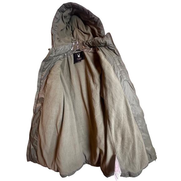 Spyder Boundless Hooded Full Zip Puffer Parka Jacket Youth XL Womens XS Olive - Picture 4 of 16